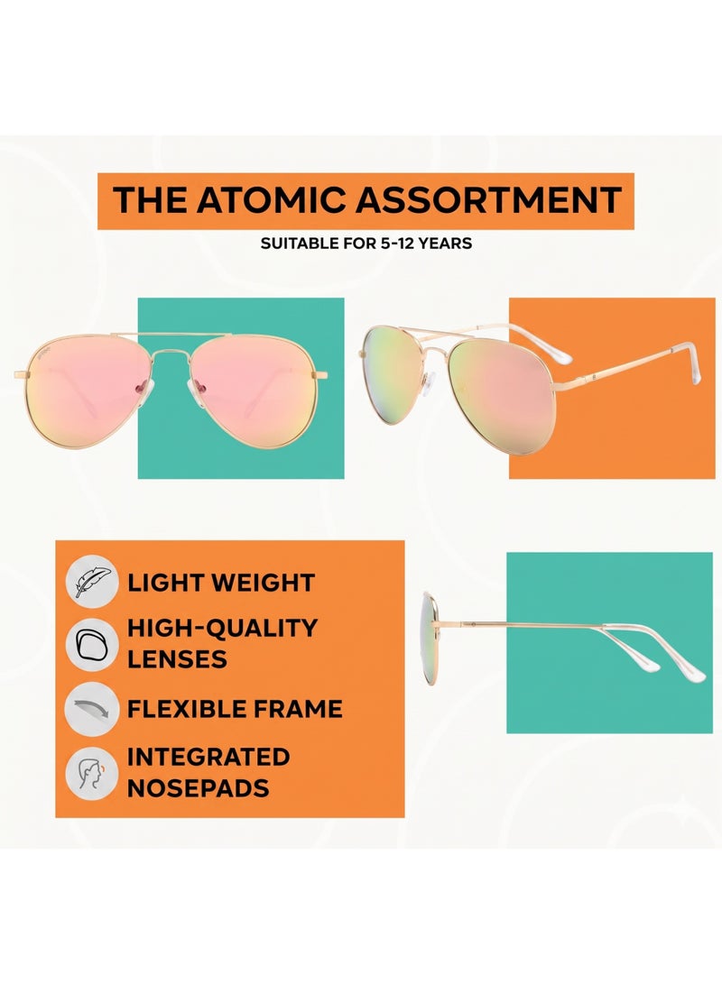 Aviator Sunglasses, Gold Frame with Pink Lenses For Kids - Image 2