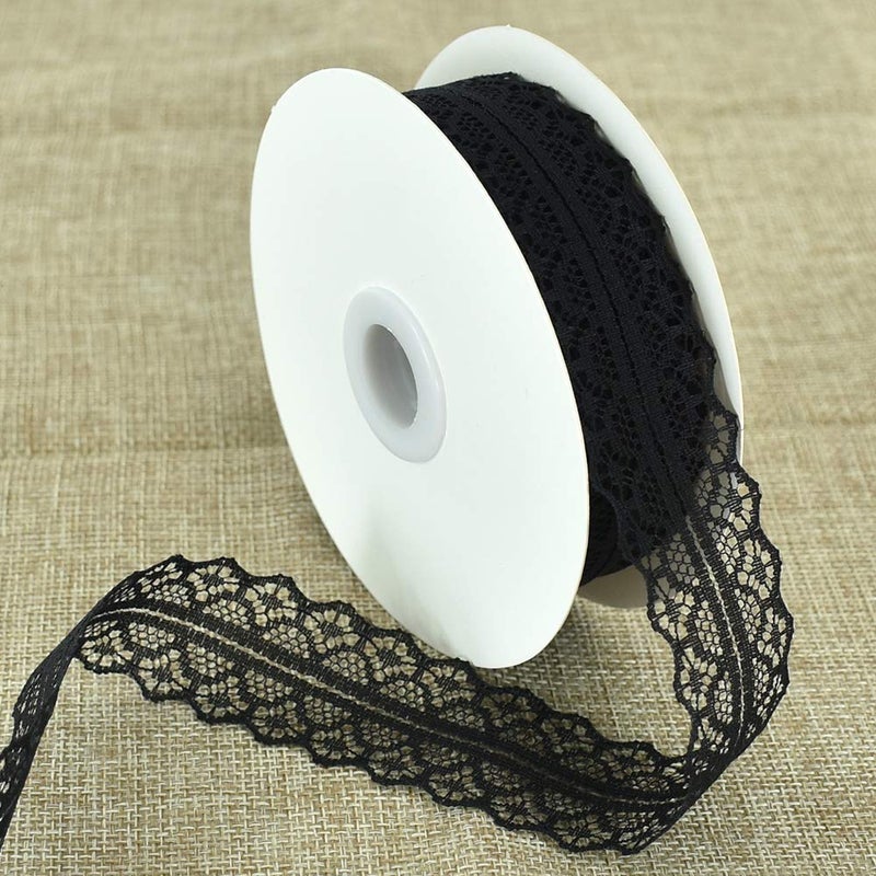TONIFUL Lace Trim Ribbon Black 12 Inch Wide Vintage Pattern Roll Ribbons 25 Yards for Gift Wrapping Valentines Day Floral DIY Crafts Sewing Bridal Wedding Birthday Party Decorations