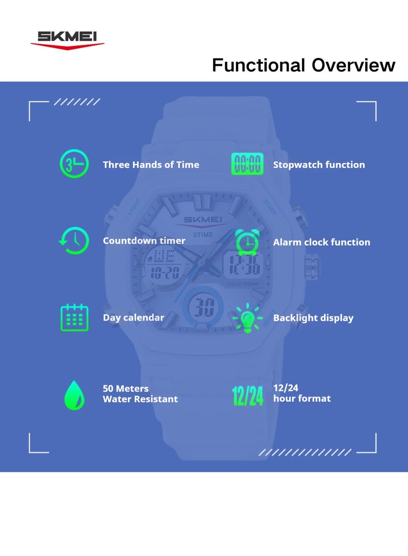 SKMEI 2389 Watch: Triple Hands Display, Stopwatch, Countdown Timer, Alarm Clock, Week Calendar, Glow in Dark, Water Resistant - Image 4