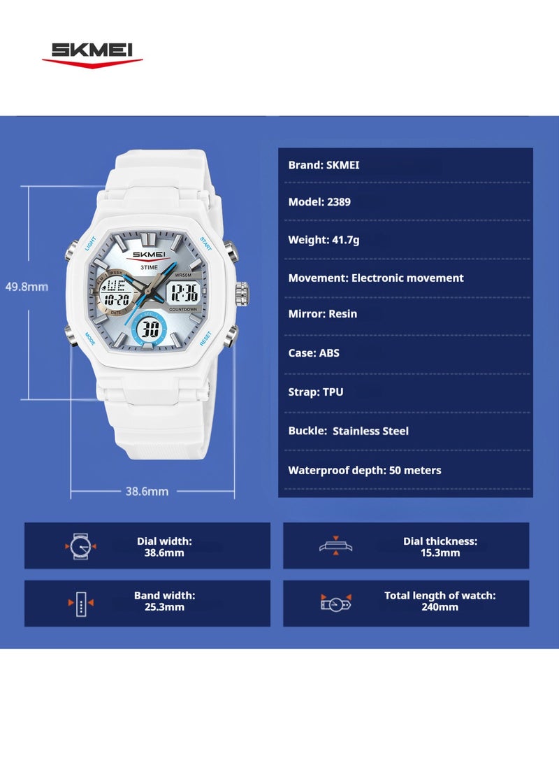 SKMEI 2389 Watch: Triple Hands Display, Stopwatch, Countdown Timer, Alarm Clock, Week Calendar, Glow in Dark, Water Resistant - Image 5