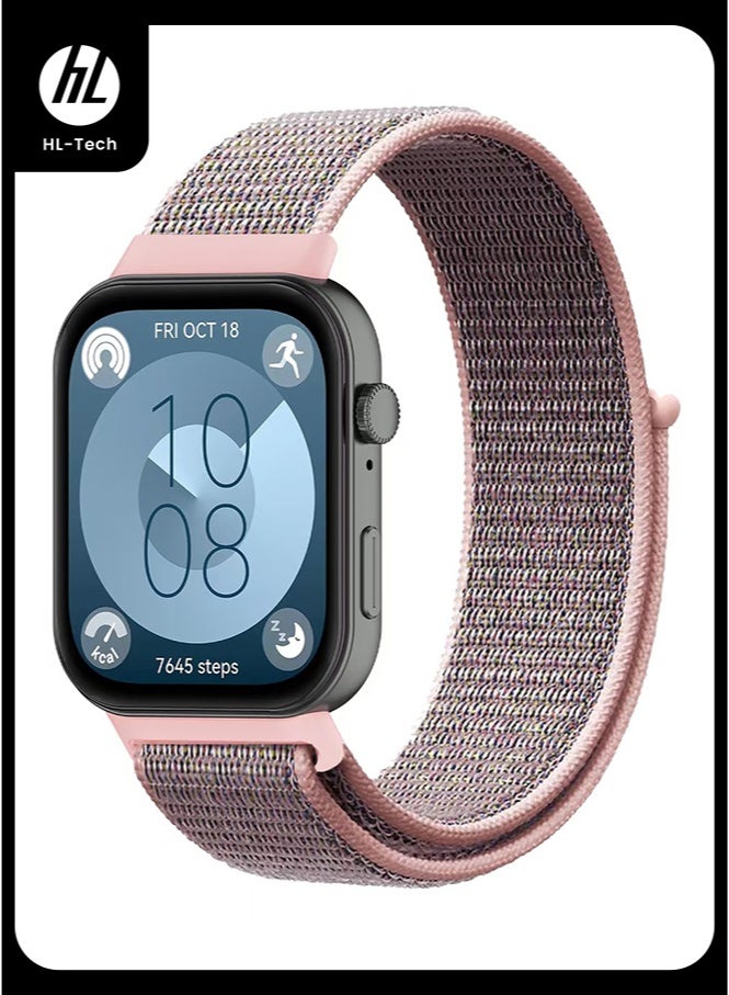 HL-Tech Nylon Band Suitable for Huawei Watch Fit 3/Fit 4/Fit 4 Pro Velcro Nylon Loop Strap Pink - Image 1