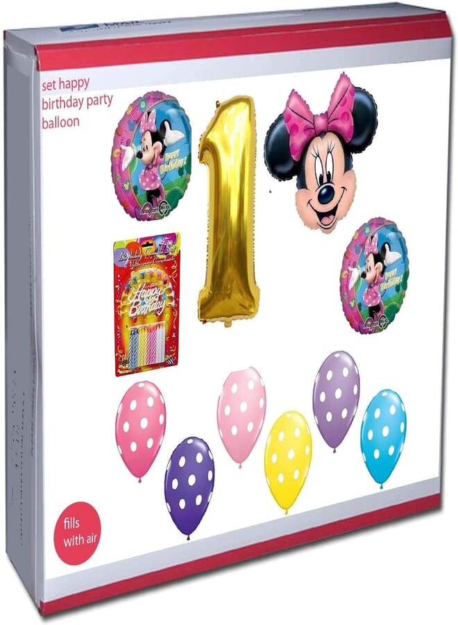 secret Minne Mouse 1st Bow Birthday Decoration Balloon Set - Pink
