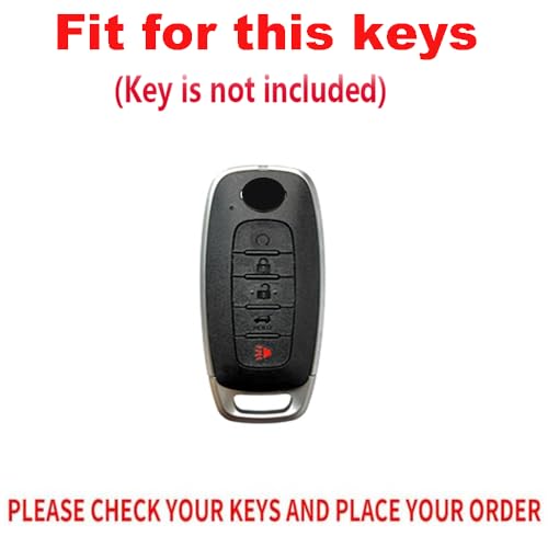 TECART for Nissan Rogue Pathfinder 2024 Key Fob Cover Metal Key Shell Case Leather Keycover Car Accessories 5 Button Black - Image 2