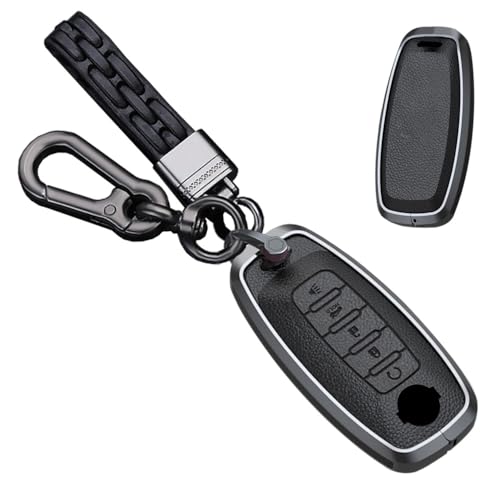 TECART for Nissan Rogue Pathfinder 2024 Key Fob Cover Metal Key Shell Case Leather Keycover Car Accessories 5 Button Black - Image 1