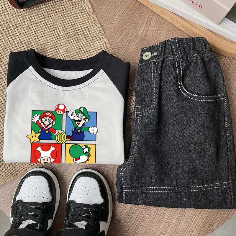 Pure Cotton Kidsren'S T-Shirt Long-Sleeved Boys And Girls Clothing 2025 Cute Cartoon Anime Mario Kidsren'S Tops Spring & Fall - Image 5