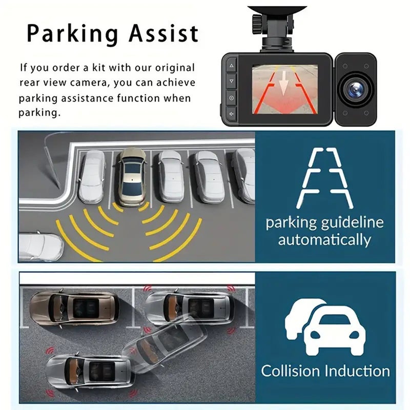 1080P Car DVR Dash Camera Front & Inside & Rear Camera 3-Lens Driving Recorder 2 Inch Screen Dashcam Built-in WiFi Support Night-Vision/Parking Monitoring/Collision Locking/Loop Recording/Reversing - Image 4