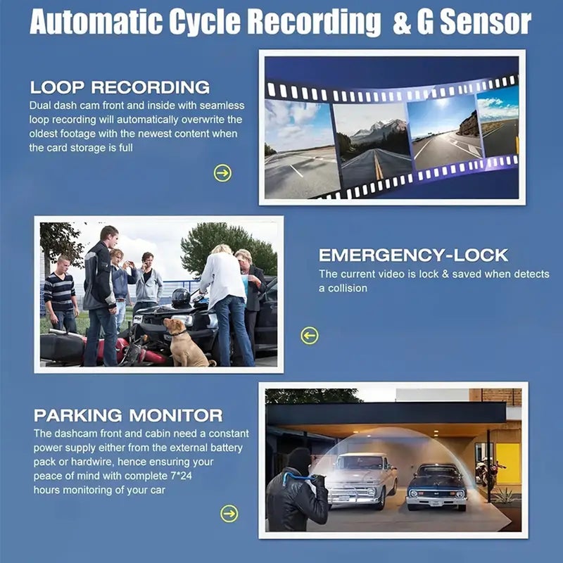 1080P Car DVR Dash Camera Front & Inside & Rear Camera 3-Lens Driving Recorder 2 Inch Screen Dashcam Built-in WiFi Support Night-Vision/Parking Monitoring/Collision Locking/Loop Recording/Reversing - Image 3