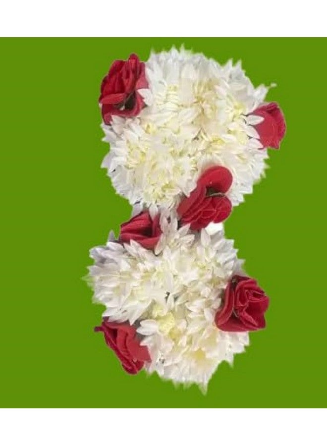 SUN Ring SUNRING Artificial Flower Hair Gajra Wedding Scrunchie Gajra Bracelet, Indian Wedding Jewelery, Hair Gajra, Hair Accessories, Mogra Gajra (White - Red) - Image 5