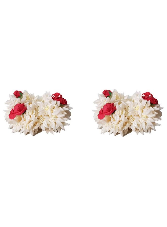 SUN Ring SUNRING Artificial Flower Hair Gajra Wedding Scrunchie Gajra Bracelet, Indian Wedding Jewelery, Hair Gajra, Hair Accessories, Mogra Gajra (White - Red) - Image 3