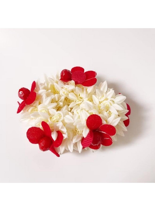 SUN Ring SUNRING Artificial Flower Hair Gajra Wedding Scrunchie Gajra Bracelet, Indian Wedding Jewelery, Hair Gajra, Hair Accessories, Mogra Gajra (White - Red) - Image 4