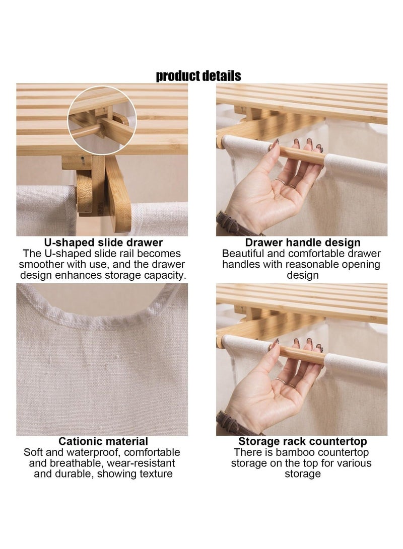 WALALLA Bamboo Laundry Hamper with Shelf, 2 Section Wooden Laundry Basket with Sliding Removable Bags, Freestanding Laundry Sorter for Bathroom Bedroom Living Room Laundry Room, Grey Pull-Out Bags - Image 4