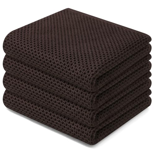 Homaxy 100 Cotton Waffle Weave Kitchen Dish Towels Ultra Soft Absorbent Quick Drying Cleaning Towel 13 x 28 Inches 4Pack Dark Brown - Image 1