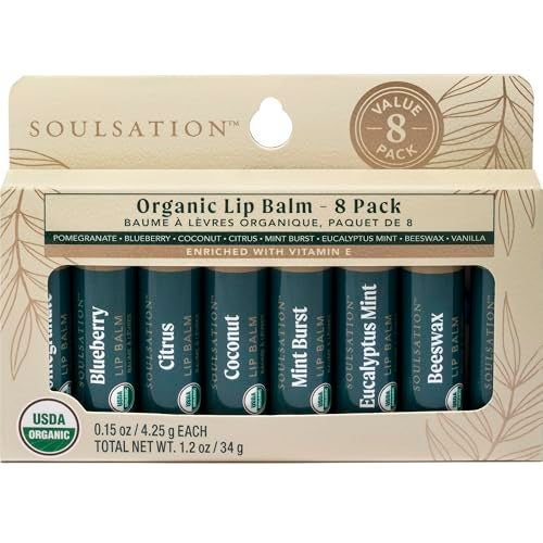 Soulsation Organic Lip Balm Set, 8 Flavors - Moisturizing for Cracked & Dry Lips, For Men & Women - Image 5