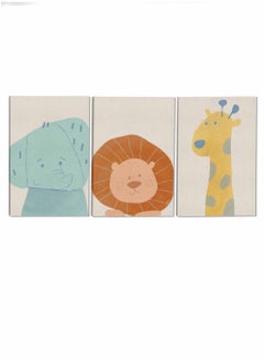 LOWHA Set Of 3 Framed Canvas Wall Arts Stretched Over Wooden Frame Kids Lion Elephant Giraffe Paintings For Home Living Room Office Decor  - Image 4
