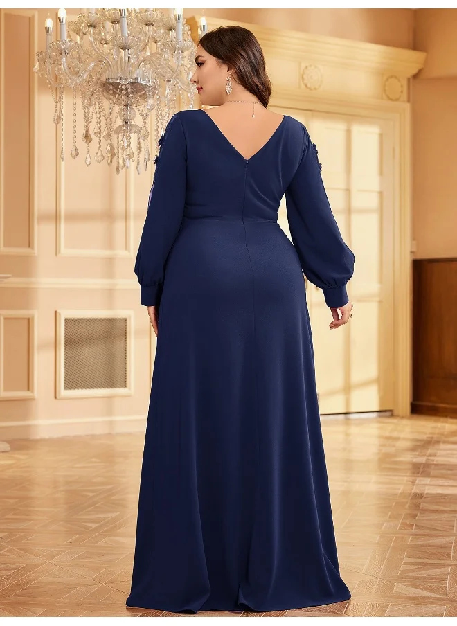 Madam Uniq Plus Size New Arrival Long Sleeve V-Neck Beaded Mermaid Dress for Women - Elegant Evening Gown for Bridesmaids and Parties