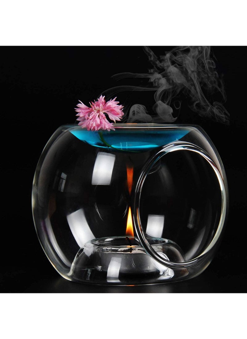 Sweet seven Clear Glass Tealight Candle Holder Oil Burner Essential Oil Burner by Scented Wax Melt Warmer Round Votive Candle Holders Aromatherapy Aroma Diffuser for Spa Yoga Bedroom and Home  - Image 1