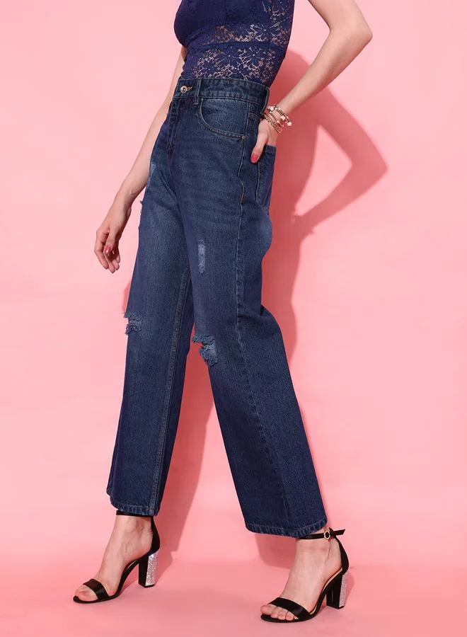 STREET 9 STREET 9 Women Dark Blue Distressed Flared Jeans