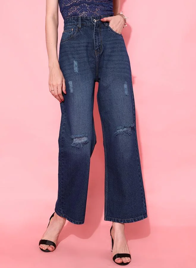 STREET 9 STREET 9 Women Dark Blue Distressed Flared Jeans