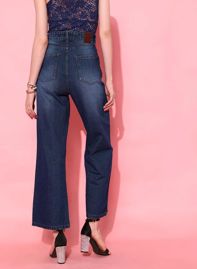 STREET 9 STREET 9 Women Dark Blue Distressed Flared Jeans