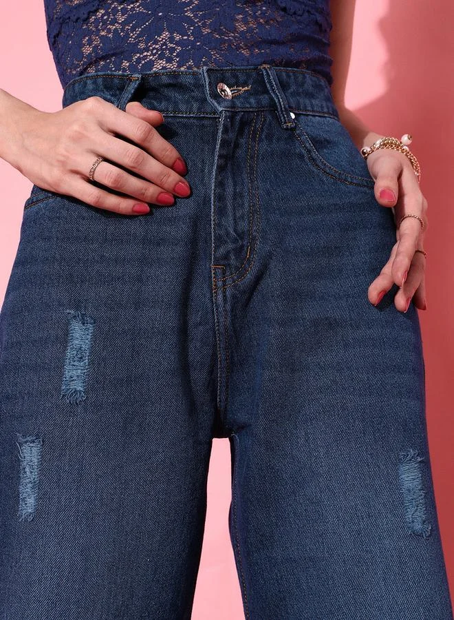 STREET 9 STREET 9 Women Dark Blue Distressed Flared Jeans