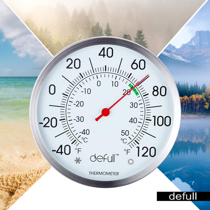 defull 5" Large Dial Indoor Outdoor Thermometer - Battery-Free, Dual Scale -40Â°F to 120Â°F / -40Â°C to 50Â°C, Stainless Steel with Wall Mount or Table Stand for Home, Patio, Garage - Image 2