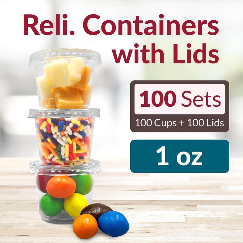Reli. 1 oz Condiment Containers with Lids (100 sets) | Ideal for Sauce, Souffle, Samples, Jello Shot Cups | Disposable, BPA-Free Plastic | Small Containers 1oz, Bulk - Image 2