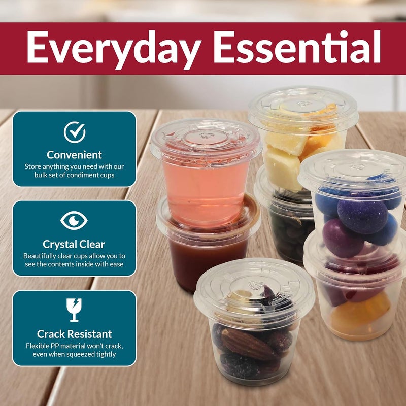 Reli. 1 oz Condiment Containers with Lids (100 sets) | Ideal for Sauce, Souffle, Samples, Jello Shot Cups | Disposable, BPA-Free Plastic | Small Containers 1oz, Bulk - Image 3
