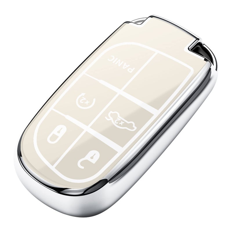 Tukellen for Jeep Key Fob Cover Special Soft TPU Key Case Key Shell Compatible with Grand Cherokee Renegade Chrysler Dodge RAM Journey Dart Fiat Durango Challenger Key Shell White