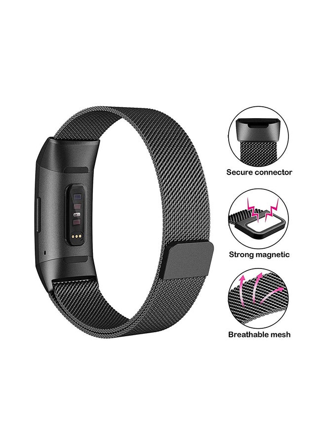 VINSOC Fitness Tracker Replacement Band For Fitbit Charge 3 Milanese Black - Image 3