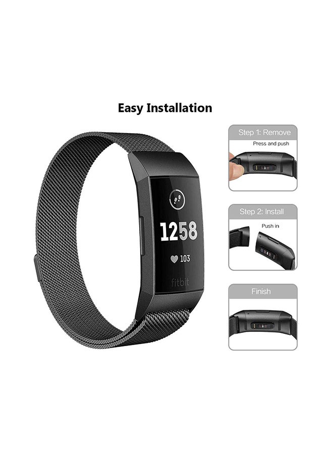 VINSOC Fitness Tracker Replacement Band For Fitbit Charge 3 Milanese Black - Image 2