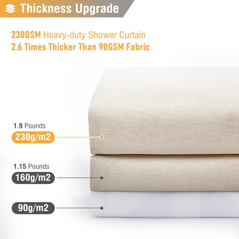 BTTN Extra Long Fabric Shower Curtain, 84 Inch Linen Textured Heavy Duty Cloth Shower Curtain Set with 12 Plastic Hooks, Large Hotel Luxury Polyester Shower Curtains for Bathroom(72"x84", Beige/Cream) - Image 4