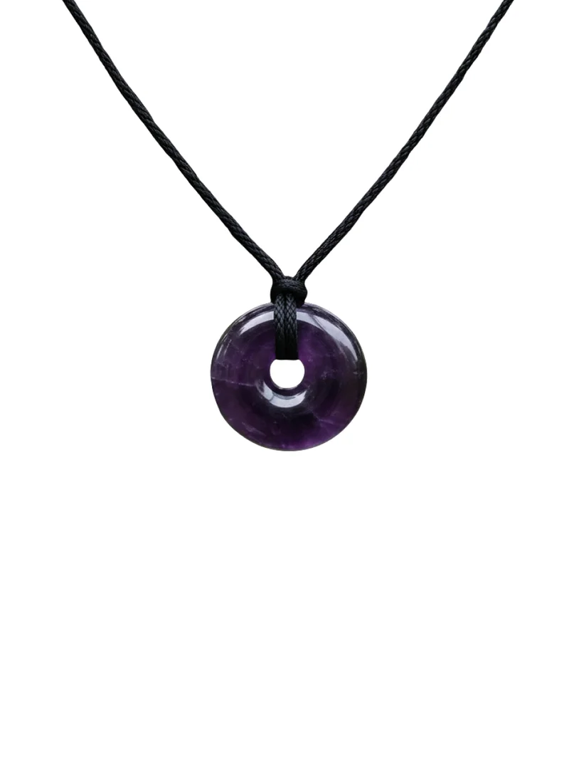 British Fossils Donut Pendant 6Mm Amethyst Necklace