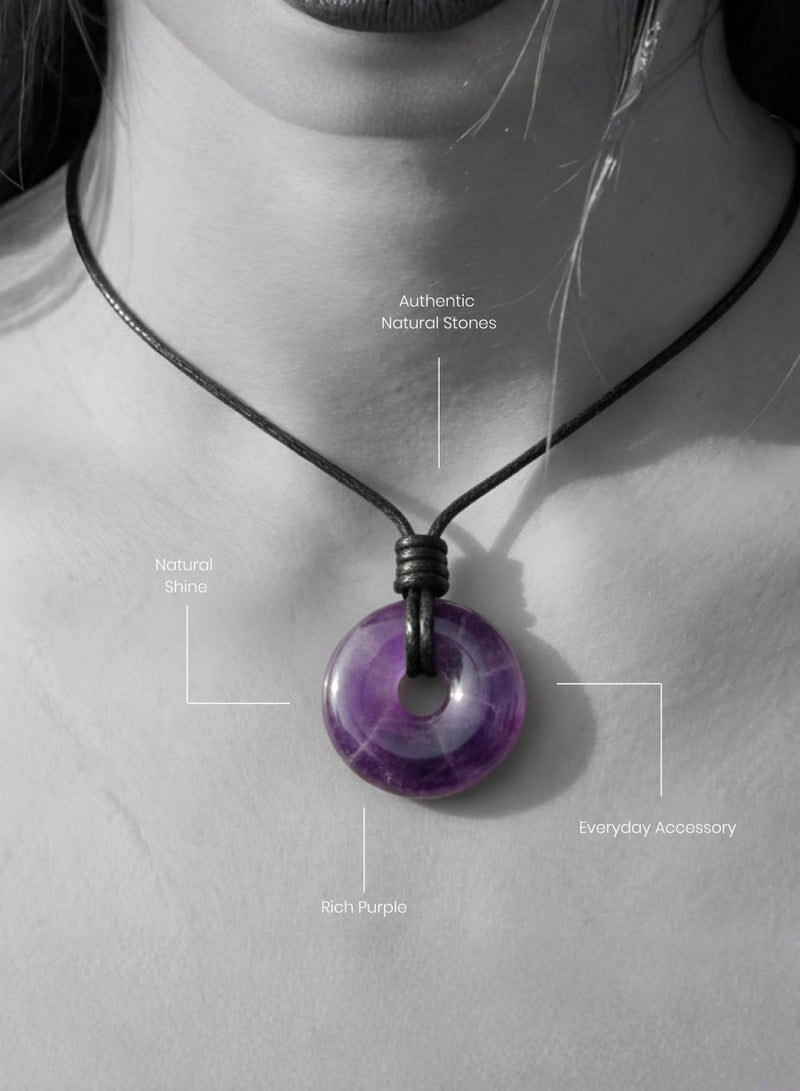 British Fossils Donut Pendant 6Mm Amethyst Necklace - Image 3
