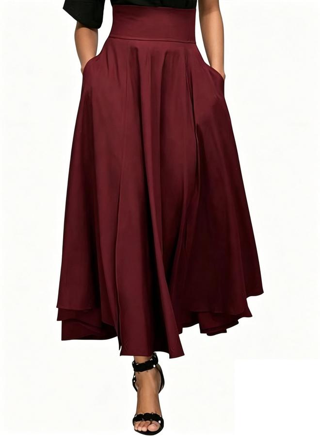 Take Two Burgundy A-Line Maxi Skirt with Bow Tie Detail - Image 4