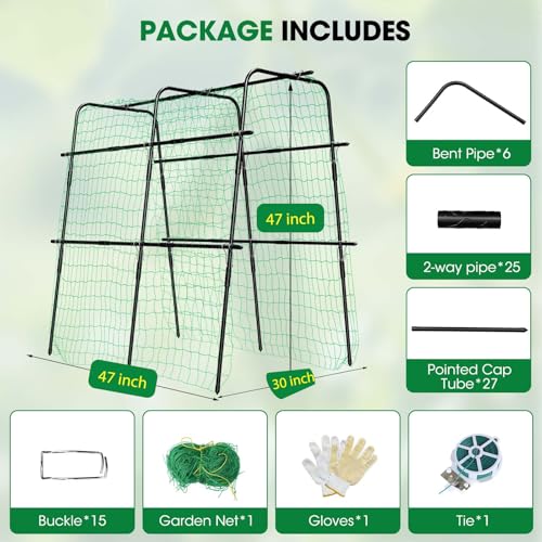 MQUPIN Cucumber Trellis for Raised Bed and Garden, 47" H x 47" W U-Shaped Metal Garden Trellis for Climbing Plants with Nylon Netting, Vegetable Support Frame - Image 2
