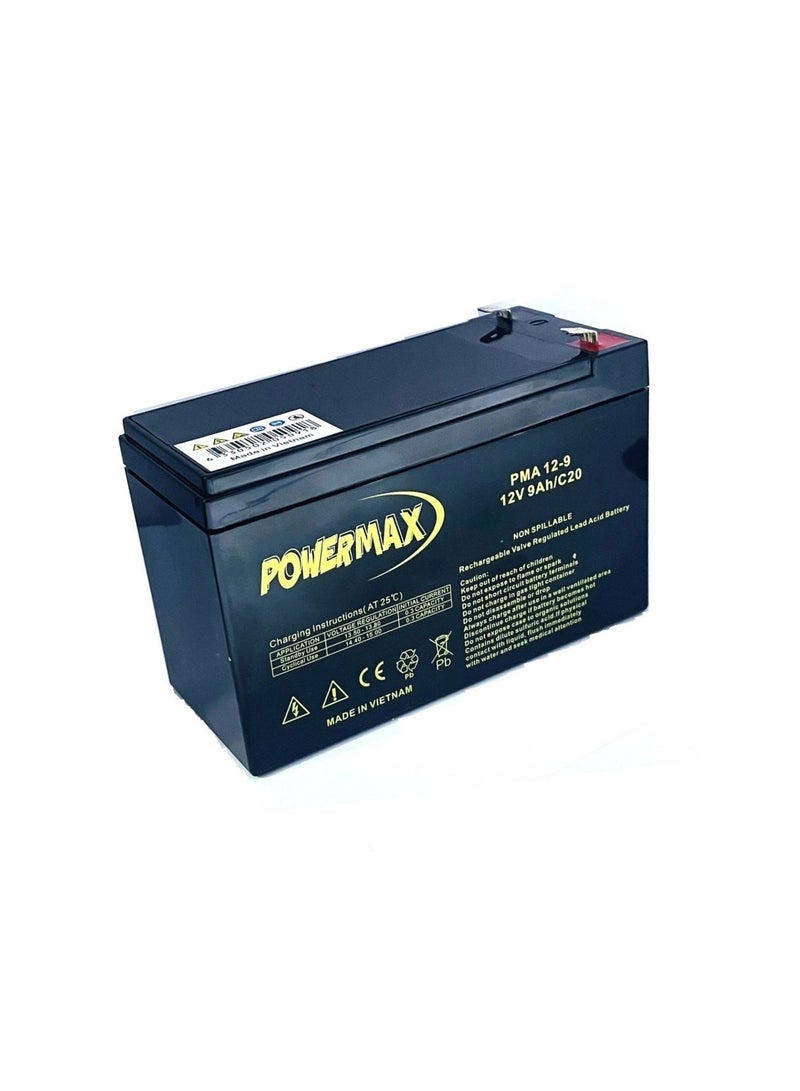 Power Max PowerMax PMA12-9 Rechargeable Battery – 12V 9Ah VRLA, Non-Spillable - Image 1