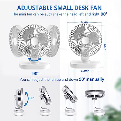 Hoteon Small Table Fan for Home, Rechargeable Table Fan with 4000mAh Battery, 4 Speeds Oscillating Desk Fan for Office Desk, Portable Quiet Personal Cooler, Silver - Image 3
