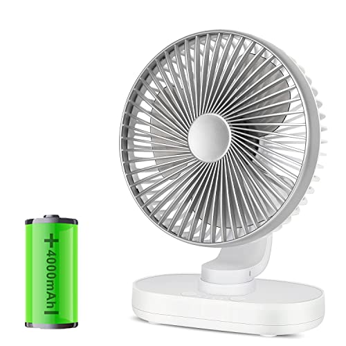 Hoteon Small Table Fan for Home, Rechargeable Table Fan with 4000mAh Battery, 4 Speeds Oscillating Desk Fan for Office Desk, Portable Quiet Personal Cooler, Silver - Image 1