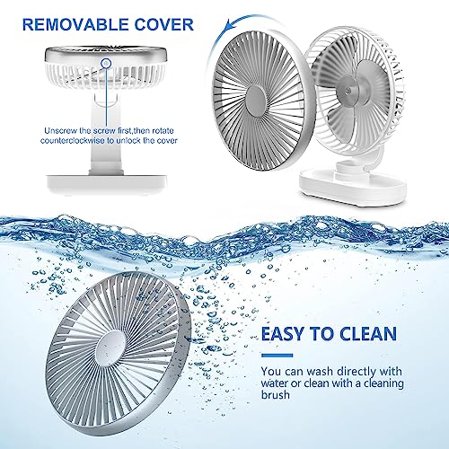 Hoteon Small Table Fan for Home, Rechargeable Table Fan with 4000mAh Battery, 4 Speeds Oscillating Desk Fan for Office Desk, Portable Quiet Personal Cooler, Silver - Image 5