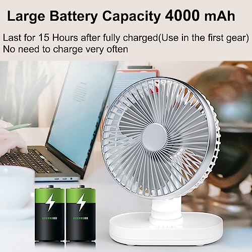 Hoteon Small Table Fan for Home, Rechargeable Table Fan with 4000mAh Battery, 4 Speeds Oscillating Desk Fan for Office Desk, Portable Quiet Personal Cooler, Silver - Image 4
