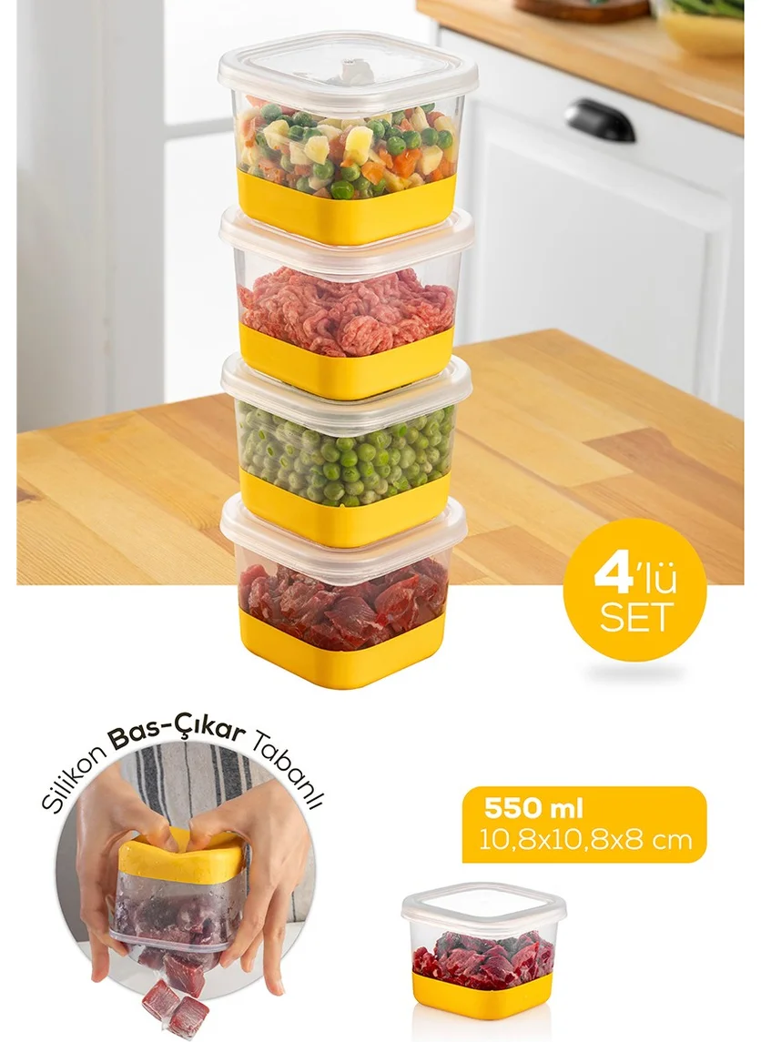 فينيف 4 Piece 550 ml Silicone Based Deep Freezer - Freeze Storage Container Yellow