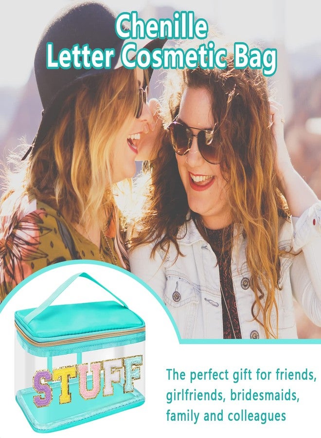 Iqimott حقيبة مكياج شفافة من إكيموت للنساء للسفر، حقيبة تخزين تواليت من النايلون وPVC مع حروف لامعة، حقيبة تنظيم شفافة مقاومة للماء مع سحاب ومقبض (أغراض، أخضر) - Image 5