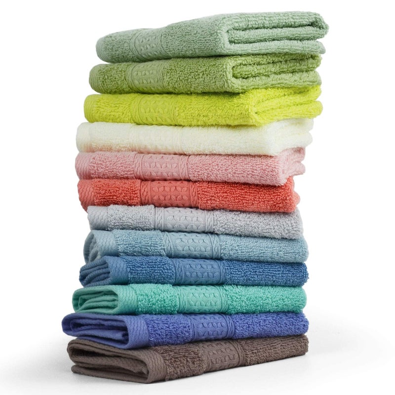 Cleanbear 100% Cotton Wash Cloths 12 Pack Bath Washcloths Facecloths, 13 by 13 Inches Large Bathroom Washcloth Set 12 Assorted Colors (Multi, 12) - Image 1