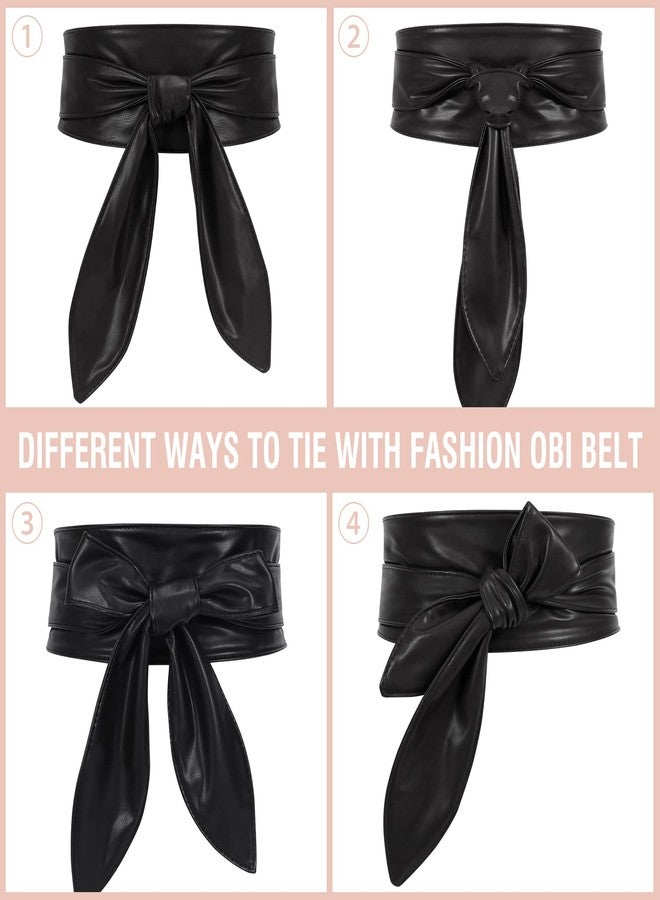 WHIPPY Women Obi Belt Fashion Wrap Around Wide Waistband Knotted Cinch Belt for Dress, Black, L - Image 4