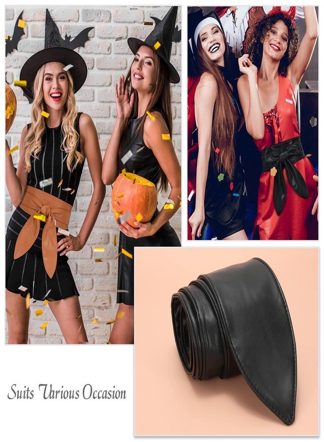 WHIPPY Women Obi Belt Fashion Wrap Around Wide Waistband Knotted Cinch Belt for Dress, Black, L - Image 5
