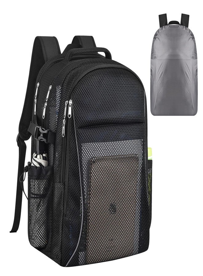 USPECLARE Heavy Duty X-Large Mesh Backpacks for Adults,Semi-Transparent college Backpacks with Rain cover for School, Beach, and Travel (X-Large) - Image 1