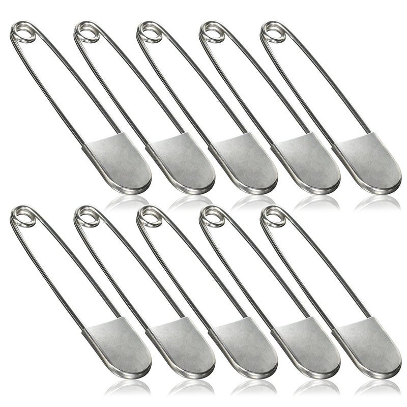 TOOL GADGET Set of 10 Giant Safety Pins Tool Gadget Large Stainless Steel Safety Pins for Heavy Duty Laundry 