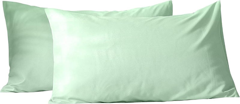 EVOLIVE Ultra Soft Brushed Microfiber King Size 20"x40" Pillowcases Pair with Envelope Clousure Set of 2 (20"x40" King, Mint) - Image 1