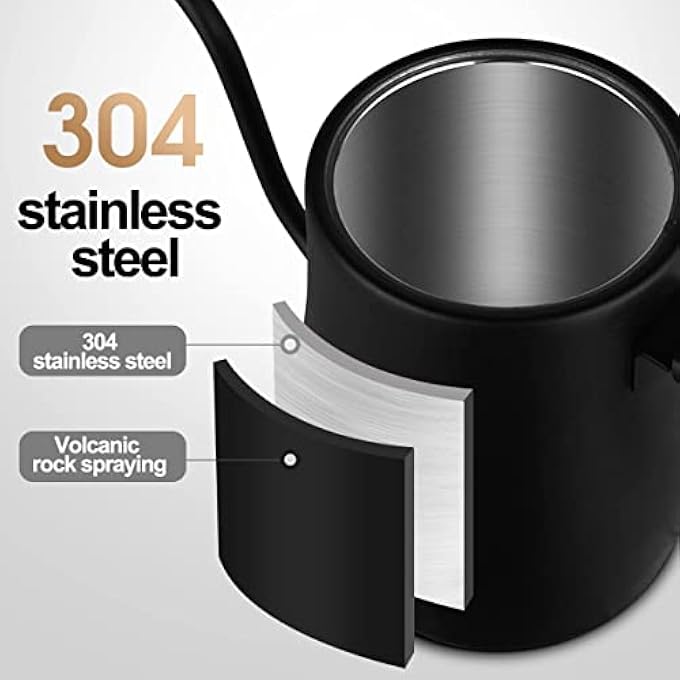 جورونب غلاية ماء من نوع Gooseneck كهربائية 08 لتر غلاية ماء سريع الغليان بمفتاح واحد صب فوق القهوة والشاي مقبض خشبي من الفولاذ المقاوم للصدأ داخلي بقوة 1000 واط حماية من الإيقاف التلقائي Bpa خالية من الإغلاق - Image 2