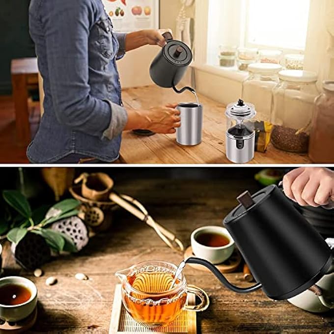 جورونب غلاية ماء من نوع Gooseneck كهربائية 08 لتر غلاية ماء سريع الغليان بمفتاح واحد صب فوق القهوة والشاي مقبض خشبي من الفولاذ المقاوم للصدأ داخلي بقوة 1000 واط حماية من الإيقاف التلقائي Bpa خالية من الإغلاق - Image 5